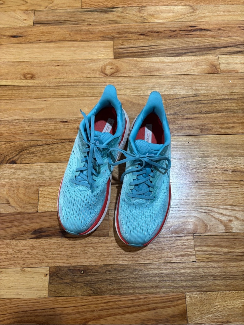 Hoka Clifton Blue Running Shoes with Coral accents - Picture 2 of 11